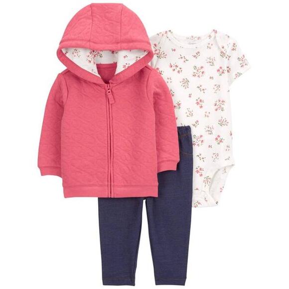 Carter’s 3pc. Heart Quilted Jacket/Floral Set - Size 3 Months - Picture 1 of 2